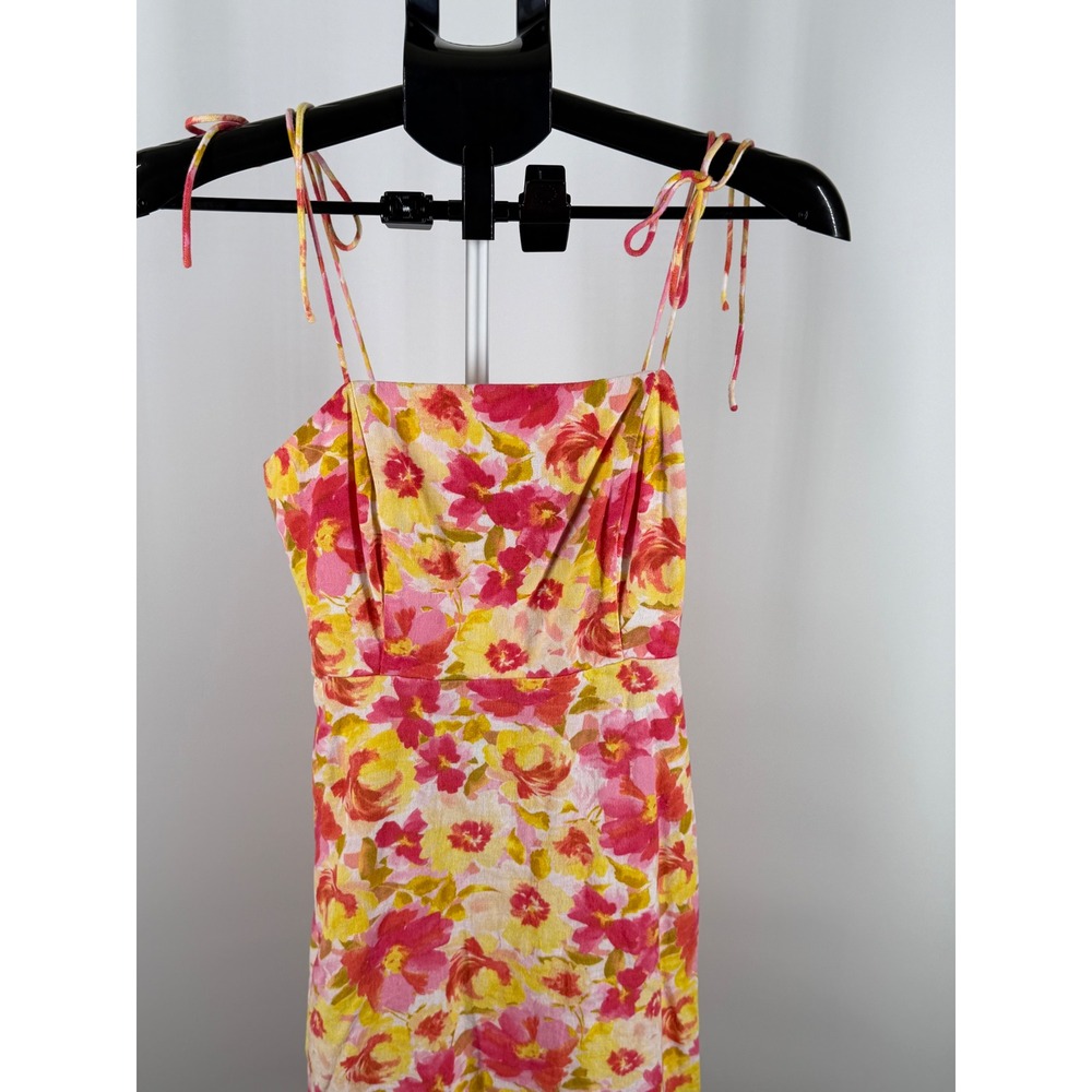 Old Navy Pink Yellow Floral Linen Blend Tie Strap Mini Sundress XS - Picture 2 of 9